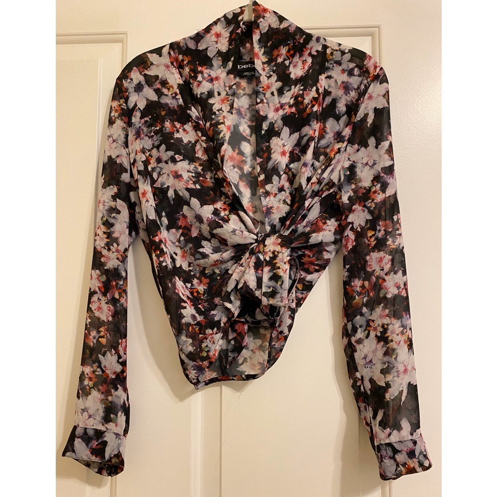 Bebe Floral Tie Crop Blouse